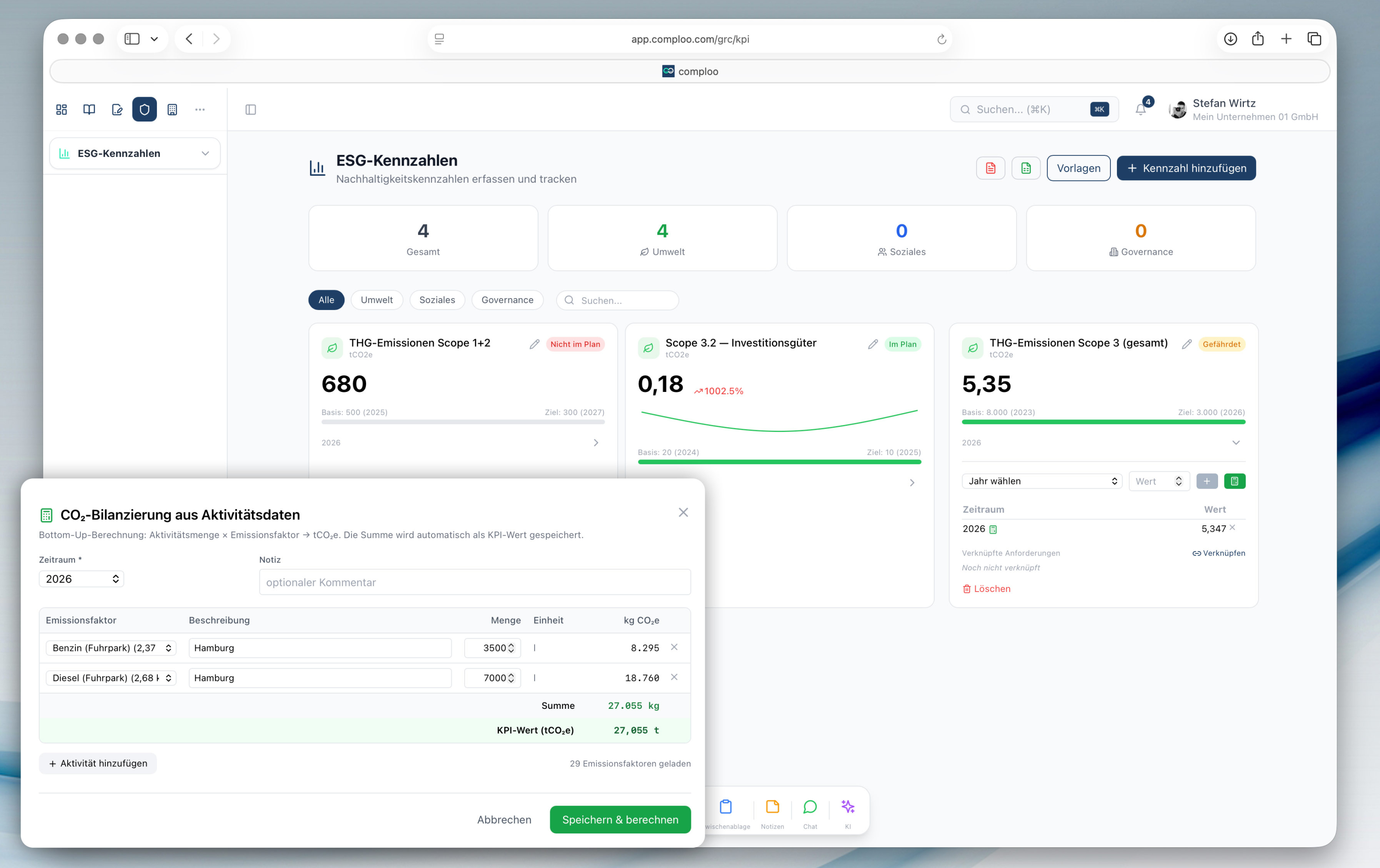 KPIs mit Baseline, Ziel und Ist-Wert • 